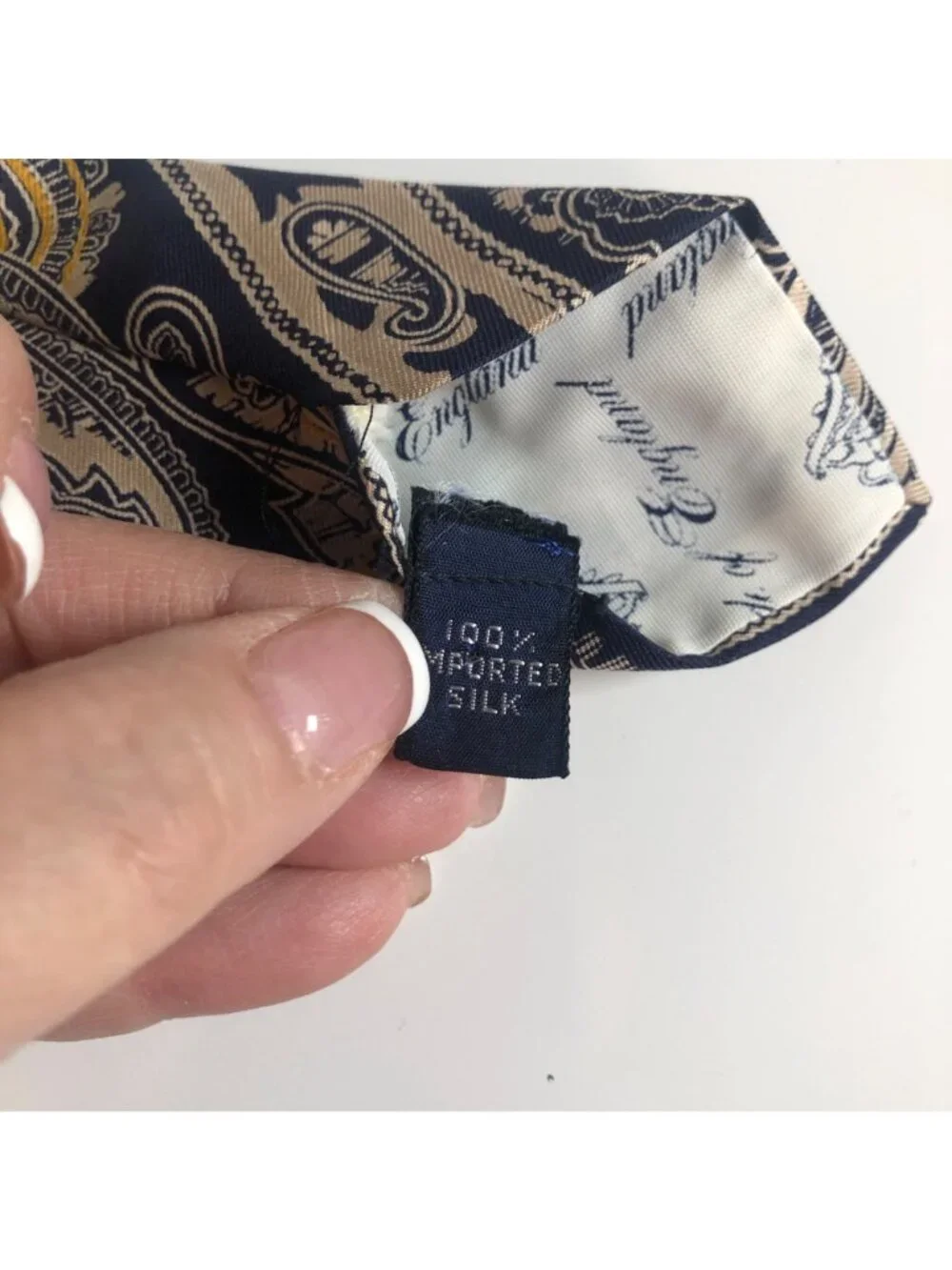 Briar The Penthouse At Justers Silk Tie Navy Gold Paisley Mens Necktie Vintage